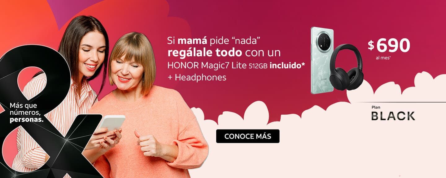Si mamá pide "nada" regalale todo con un HONOR Magic7 Lite 512GB incluido* + Headphones $690 al mes* CONOCE MÁS